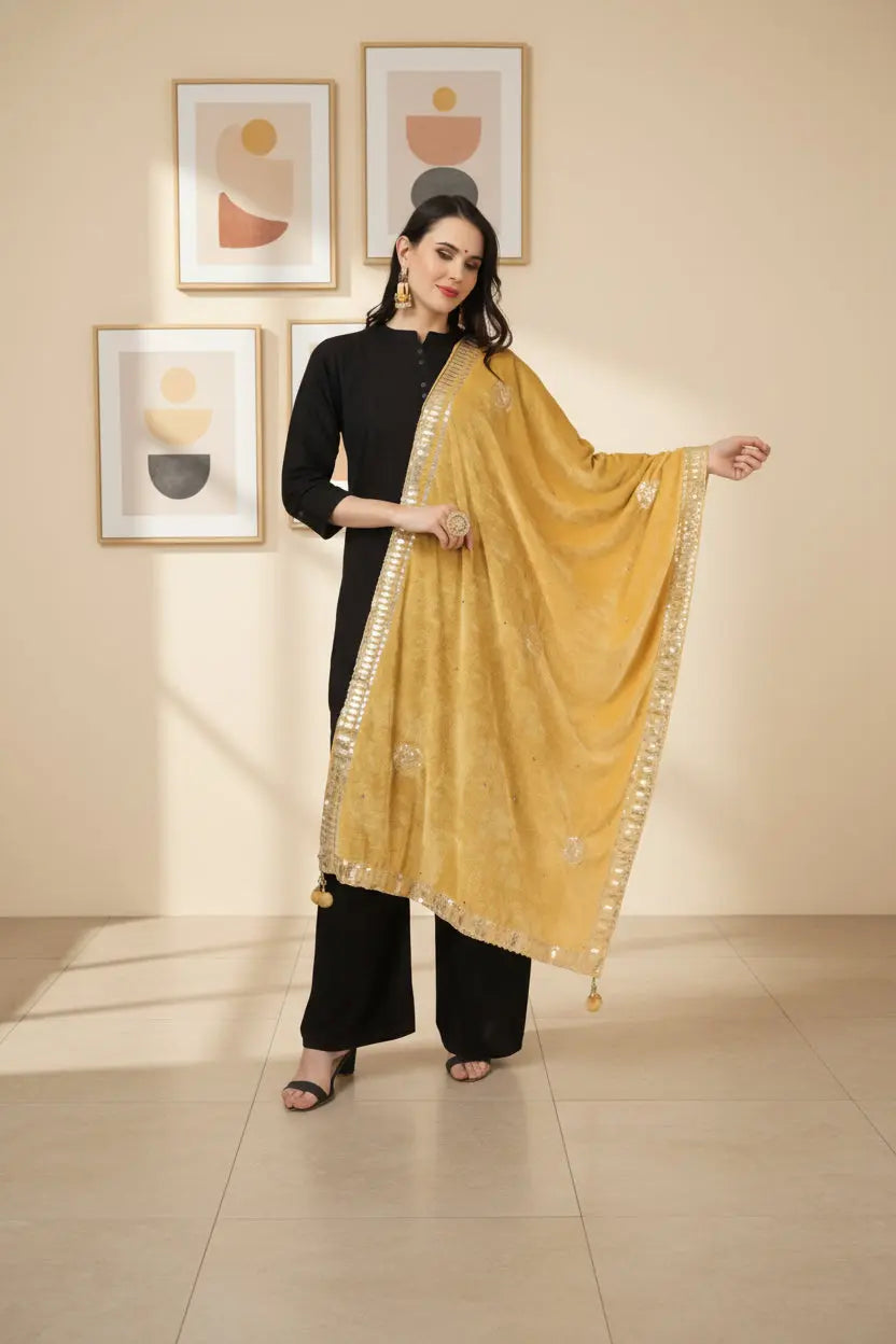 Women's velvet gotta patti dupatta (yellow, length:Â 2