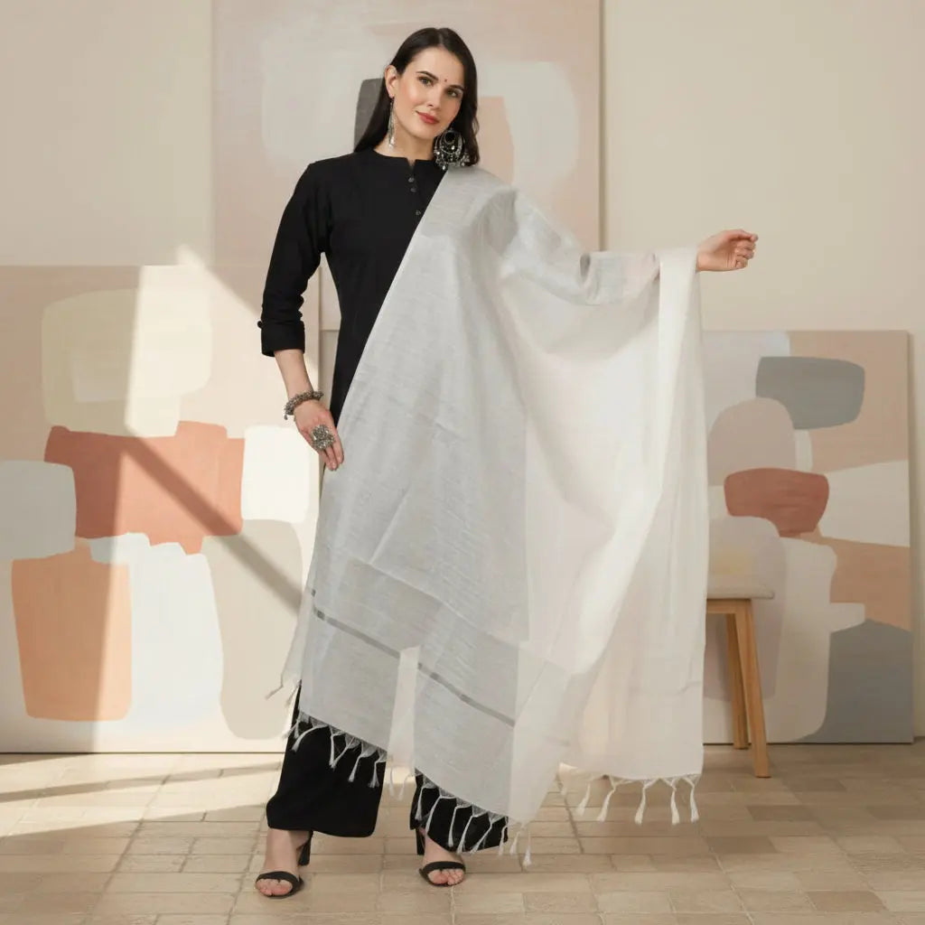 Women's chanderi solid dupatta (white, length:Â 2