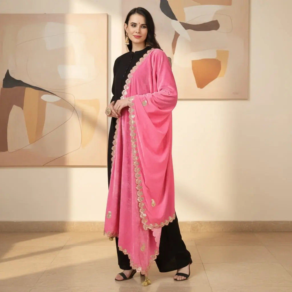 Women's velvet gotta patti dupatta (pink, length:Â 2
