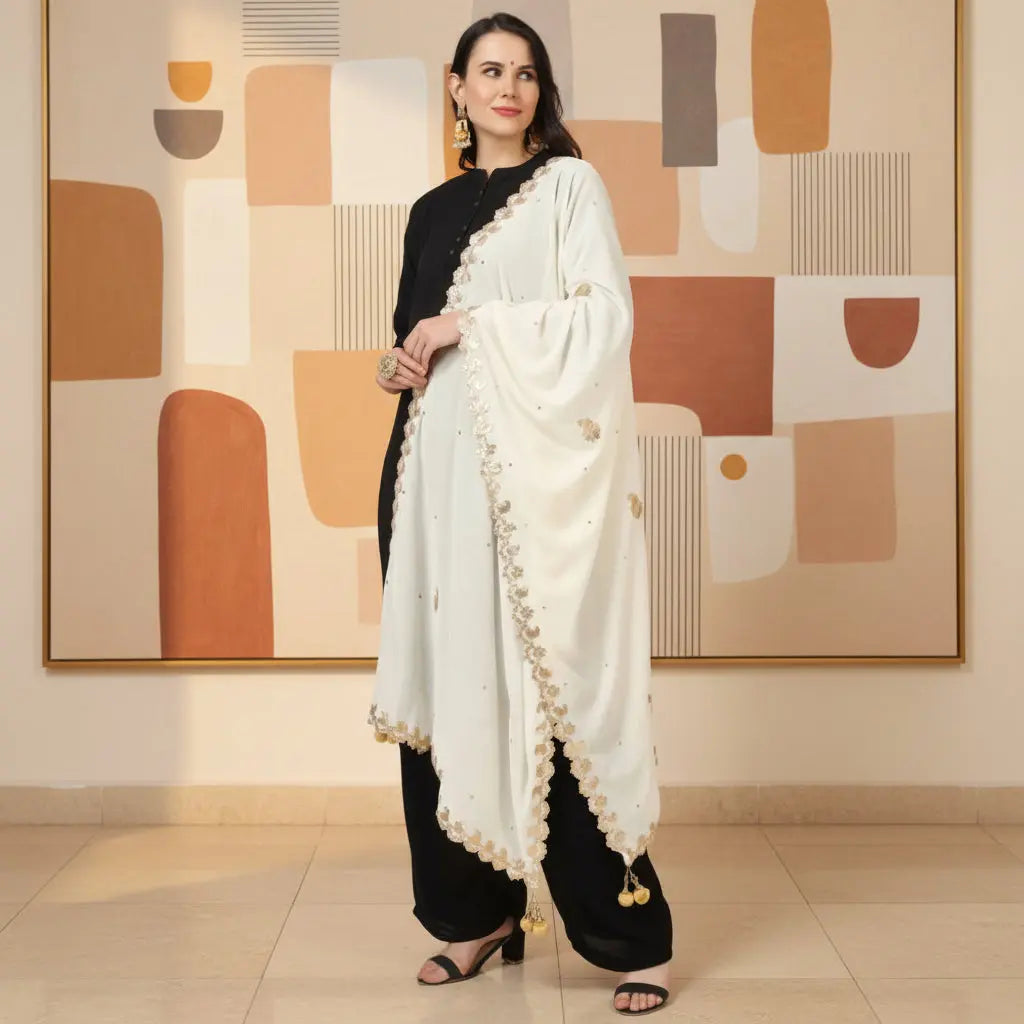 Women's velvet gotta patti dupatta (off white, length:Â 2