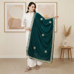 Load image into Gallery viewer, Women's Velvet Gotta Patti Dupatta (Dark Green, Length: 2.25 to 2.50 Mtr) Kashvii