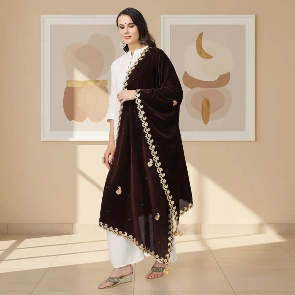 Women's velvet gotta patti dupatta (brown, length:Â 2