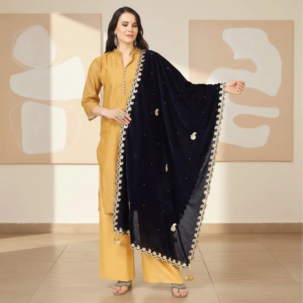 Women's velvet gotta patti dupatta (blue, length:Â 2