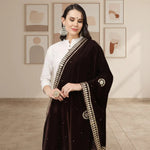 Load image into Gallery viewer, Women's Velvet Gotta Patti Dupatta (Brown, Length: 2.25 to 2.50 Mtr) Kashvii