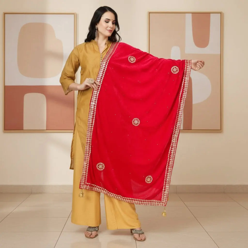 Women's velvet gotta patti dupatta (pink, length:Â 2