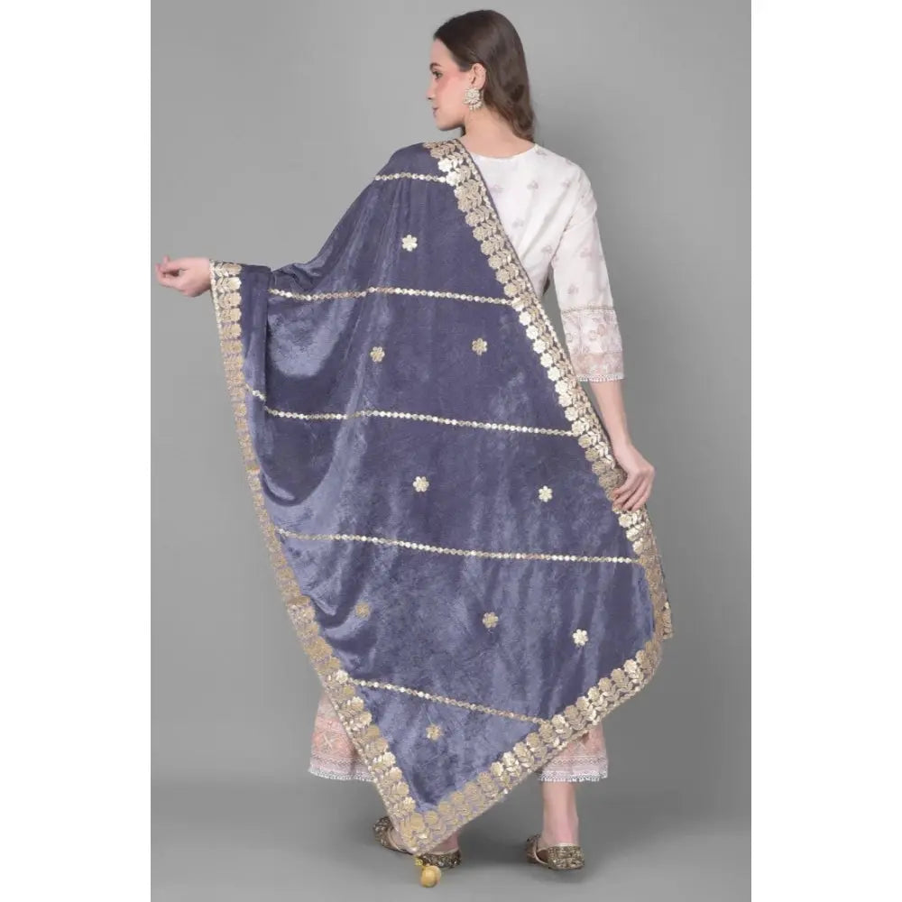 Women's velvet gotta patti dupatta (grey, length:Â 2