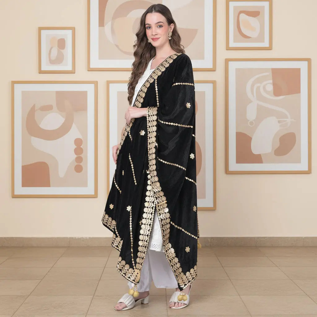 Women's velvet gotta patti dupatta (black, length:Â 2