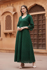 Load image into Gallery viewer, Women's Casual 3/4th Sleeve Embroidered Cotton Kurti (Dark Green) Kashvii
