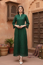 Load image into Gallery viewer, Women's Casual 3/4th Sleeve Embroidered Cotton Kurti (Dark Green) Kashvii