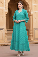 Load image into Gallery viewer, Women's Casual 3/4th Sleeve Embroidered Cotton Kurti (Blue) Kashvii