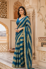 Load image into Gallery viewer, Satin Silk Siroski Diamond Work Saree With Unstitched Blouse (Blue)
