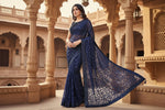 Load image into Gallery viewer, Women's Lycra Floral Saree With Unstitched Blouse (Blue, 5.5 Mtr) Kashvii