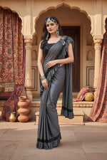 Load image into Gallery viewer, Women's Lycra Solid Saree With Unstitched Blouse (Grey, 5.5 Mtr) Kashvii
