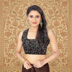 Load image into Gallery viewer, Women's Lycra Solid Saree With Unstitched Blouse (Brown, 5.5 Mtr) Kashvii