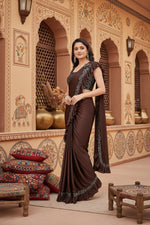 Load image into Gallery viewer, Women's Lycra Solid Saree With Unstitched Blouse (Brown, 5.5 Mtr) Kashvii