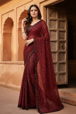 Load image into Gallery viewer, Women's Lycra Floral Saree With Unstitched Blouse (Maroon, 5.5 Mtr) Kashvii