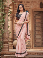 Load image into Gallery viewer, Women's Lycra Solid Saree With Unstitched Blouse (Peach, 5.5 Mtr) Kashvii
