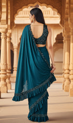 Load image into Gallery viewer, Women's Lycra Solid Saree With Unstitched Blouse (Rama, 5.5 Mtr) Kashvii