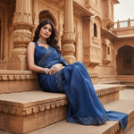 Load image into Gallery viewer, Women's Jimmy choo Embellished Bollywood Saree With Unstitched Blouse 5.5Mtr (Blue) Kashvii