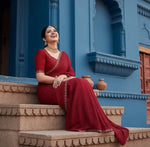 Load image into Gallery viewer, Women's Georgette Satin Silk Saree With Unstitched Blouse 5.5Mtr (Red) Kashvii