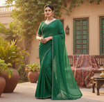 Load image into Gallery viewer, Women's Georgette Satin Silk Saree With Unstitched Blouse 5.5Mtr (Green) Kashvii