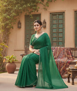 Load image into Gallery viewer, Women's Georgette Satin Silk Saree With Unstitched Blouse 5.5Mtr (Green) Kashvii
