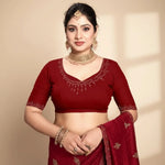 Load image into Gallery viewer, Women's Georgette Satin Silk Saree With Unstitched Blouse 5.5Mtr (Red) Kashvii