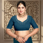 Load image into Gallery viewer, Women's Georgette Satin Silk Saree With Unstitched Blouse 5.5Mtr (Blue) Kashvii