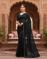 Load image into Gallery viewer, Women's Georgette Satin Silk Saree With Unstitched Blouse 5.5Mtr (Black) Kashvii
