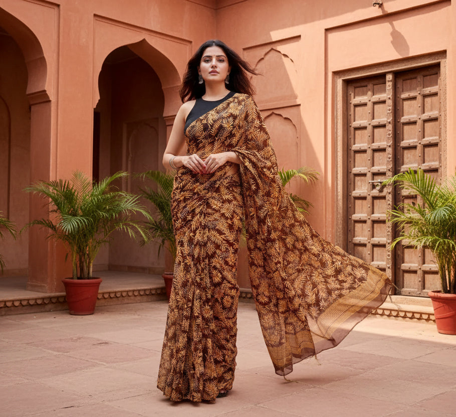 Women's georgette printed saree with unstitched blouse 5
