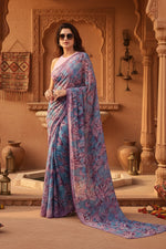 Load image into Gallery viewer, Women's Georgette Printed Saree With Unstitched Blouse 5.5Mtr (Light Blue )