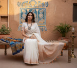 Load image into Gallery viewer, Women's Linen Cotton Printed Saree With Unstitched Blouse 5.5Mtr (White) Kashvii