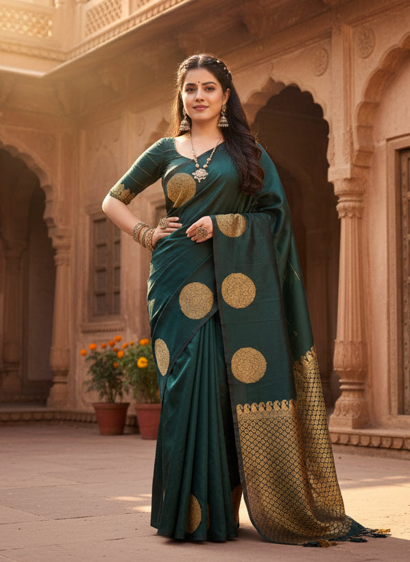 Women's silk printed saree with unstitched blouse 5