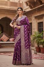 Load image into Gallery viewer, Women's Silk Printed Saree With Unstitched Blouse 5.5Mtr (Purple) Kashvii