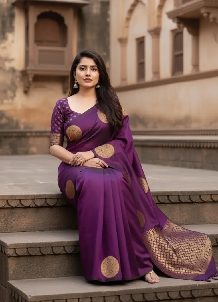 Women's silk printed saree with unstitched blouse 5