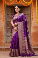 Load image into Gallery viewer, Women's Purple Silk Printed Saree With Unstitched Blouse -5.5Mtr Kashvii