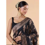 Load image into Gallery viewer, Women's Silk Printed Saree With Unstitched Blouse 5.5Mtr (Black) Kashvii