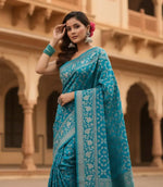 Load image into Gallery viewer, Women's Silk Printed Saree With Unstitched Blouse 5.5Mtr (Sky Blue) Kashvii