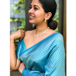 Load image into Gallery viewer, Women's Sky Blue Silk Printed Saree With Unstitched Blouse -5.5Mtr Kashvii