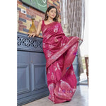 Load image into Gallery viewer, Women's Rani Pink Silk Printed Saree With Unstitched Blouse -5.5Mtr Kashvii