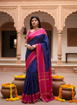 Load image into Gallery viewer, Women's Navy Blue Silk Printed Saree With Unstitched Blouse -5.5Mtr Kashvii
