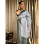 Load image into Gallery viewer, Women's Grey Silk Printed Saree With Unstitched Blouse -5.5Mtr Kashvii