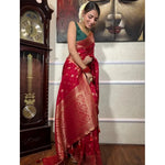 Load image into Gallery viewer, Women's Red Silk Printed Saree With Unstitched Blouse- 5.5Mtr Kashvii