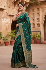 Load image into Gallery viewer, Women's Silk Printed Saree With Unstitched Blouse 5.5Mtr (Green) Kashvii