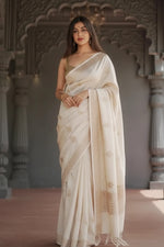Load image into Gallery viewer, Women's Cotton Printed Saree With Unstitched Blouse 5.5Mtr (Cream) Kashvii