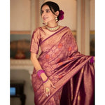 Load image into Gallery viewer, Women's Wine Silk Printed Saree With Unstitched Blouse- 5.5Mtr Kashvii
