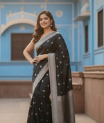 Load image into Gallery viewer, Women's Black Silk Printed Saree With Unstitched Blouse -5.5Mtr Kashvii