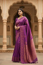 Load image into Gallery viewer, Women's Purple Silk Printed Saree With Unstitched Blouse -5.5Mtr Kashvii