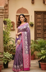Load image into Gallery viewer, Women's Purple Silk Printed Saree With Unstitched Blouse -5.5Mtr Kashvii