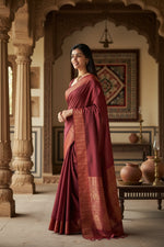 Load image into Gallery viewer, Women's Maroon Silk Printed Saree With Unstitched Blouse -5.5Mtr Kashvii